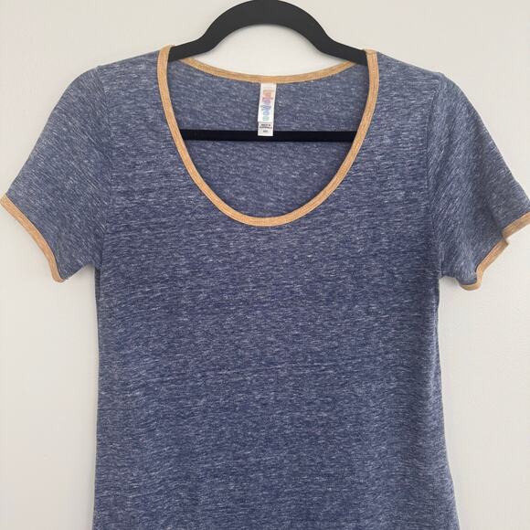Lularoe Classic Ringer Tee in Heathered Blue/Yellow - Picture 3 of 6
